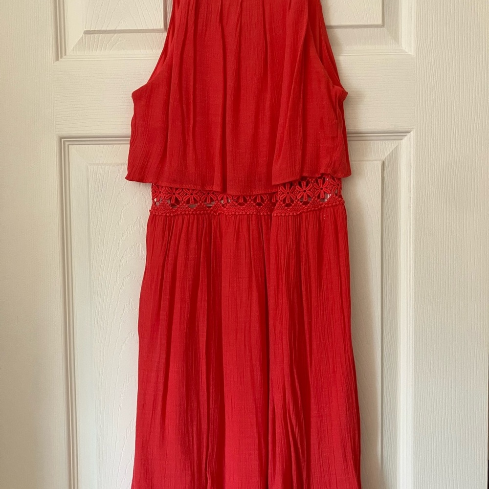 Red Sleeveless Dress with Lace Detail